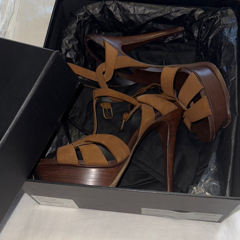 Yves Saint Laurent Brown Strappy Heels